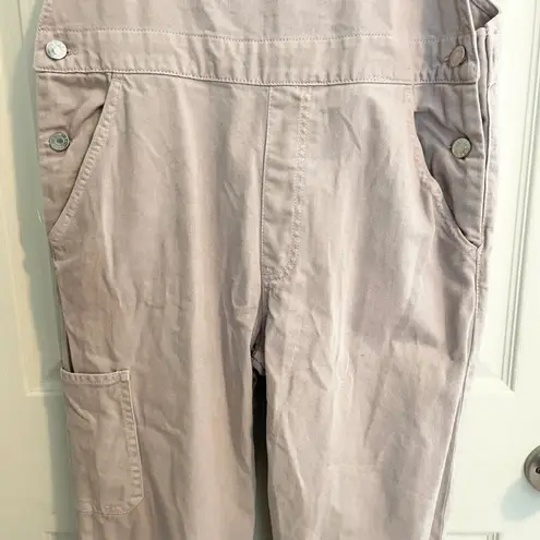 Bershka Denim Overalls Jumpsuit Beige Pink Adjustable Straps Pockets Casual M