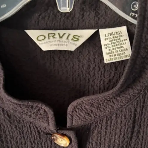 Orvis Black Jacket L Textured Long Sleeve Mandarin Collar Button Minimal Classic