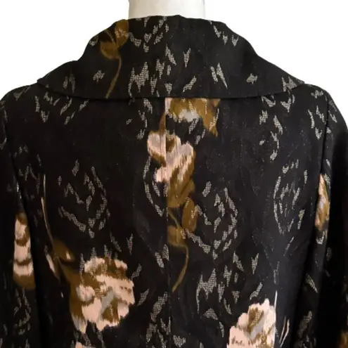 Bandolino Blazer Jacket Black Peach Brown Floral Metallic Wide Collar Size 10
