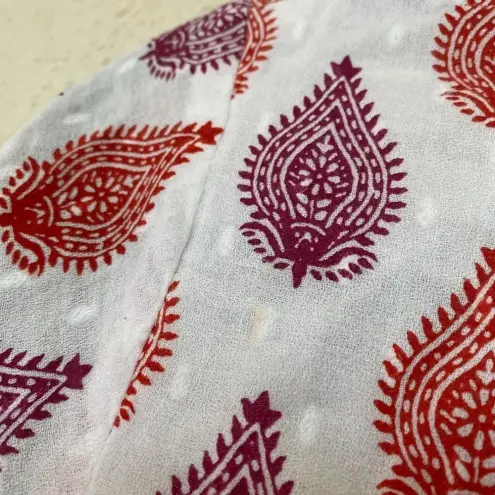 Roller Rabbit ‎ Cotton midi Dress in Floral Block Print tassels red white size S