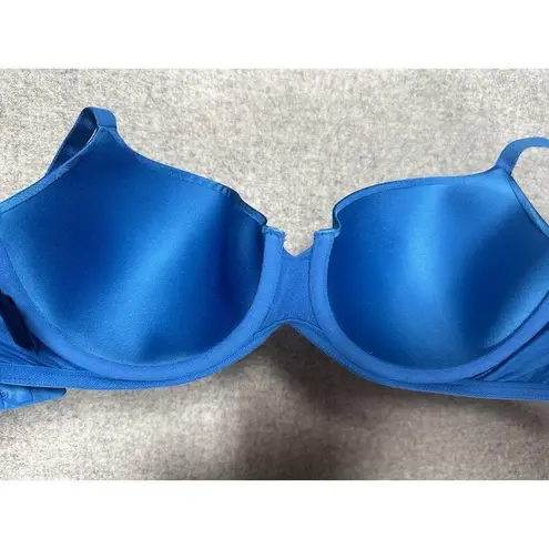 H&M  34D Bra Blue Satin Look Back Closure Adjustable Underwire Smooth Womens