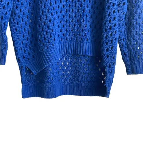 Club Monaco Sweater Women Blue Crew Neck Long Sleeve Crochet Knit Pullover