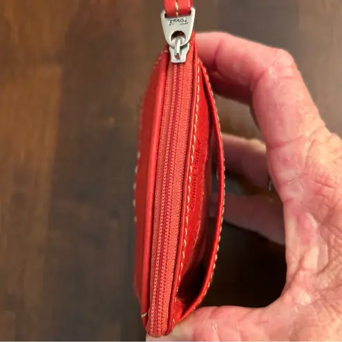 Fossil  Red Leather Mini Wallet ID Window Keychain Coin Zip Pouch 4.25" Vintage - Image 9