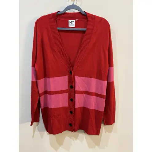 Madeleine Thompson Womens Button Del Ray Cardigan Sweater Red & Pink Striped Size M