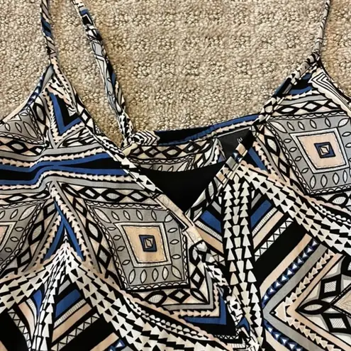 Cinch Mossimo Blue & Black Geometric Spaghetti Strap Waist Romper