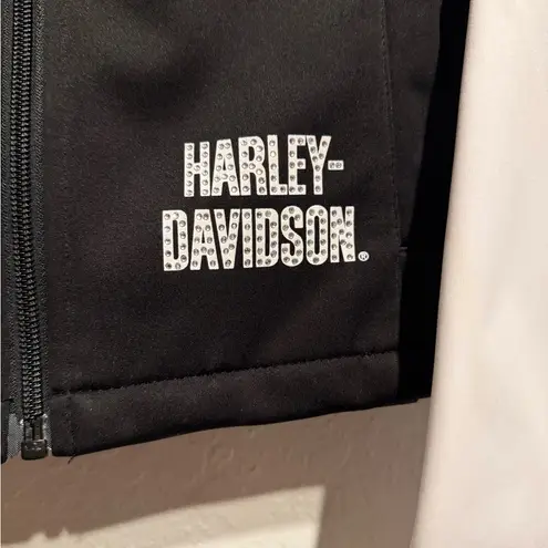 Harley Davidson Womens Black White Orange Rhinestone Logo Collared Jacket Size S