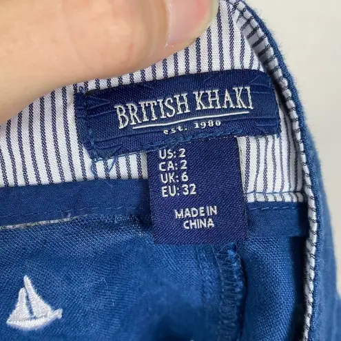 British Khaki Navy Blue Nautical Sailboat Linen Shorts