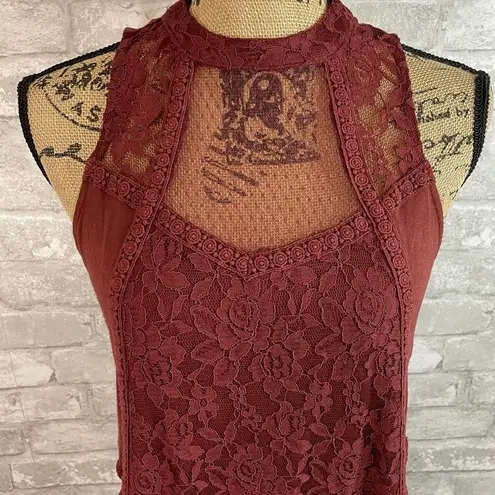 Maurice's  Burgundy tank with lace overlay