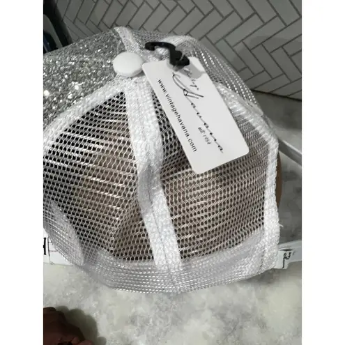 Vintage Havana Slam Trucker Hat White Silver Glitter Star Mesh Snapback NWT