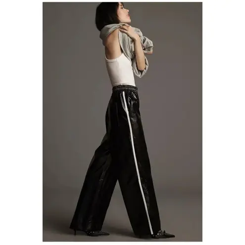 Maeve Faux Patent Leather Wide Leg Pant Large Black NEW Streetwear Anthropologie