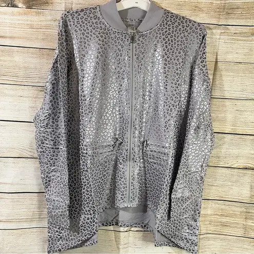Zuda oversized animal print metallic bomber jacket asymmetric hem size Small