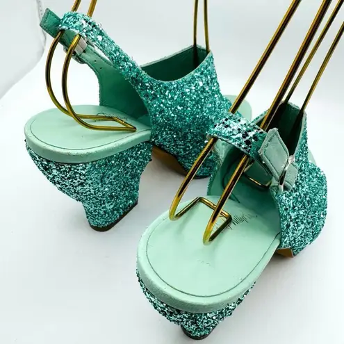 3.1 Phillip Lim turquoise glitter Party Platform Sandals size 35 / US 5