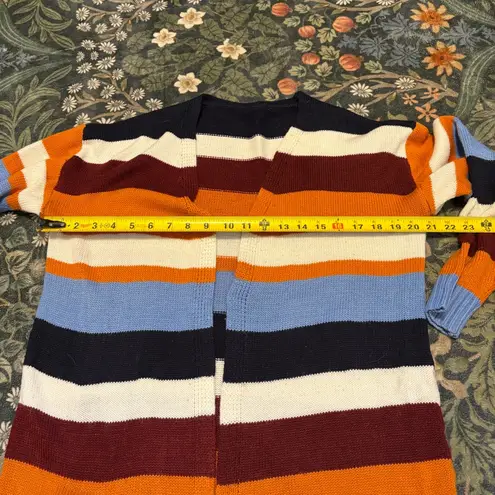 Grannycore Striped Cardigan Orange Blue Red Cozy Sweater Winter Fall Women’s M Size M