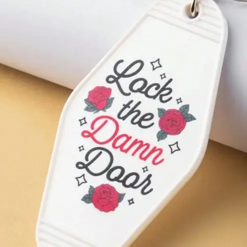 Motel NWT Lock The Damn Door White with Flowers  Style Keychain Keyring, Fun Gift