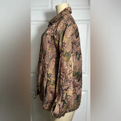 Tudor Court by Haband Vintage Woven Tapestry Floral Brocade Button Up Jacket Brown Size L