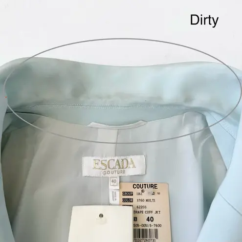 VINTAGE ESCADA SILK Light Blue Blazer Drapped Flared Sleeves Sz 40 NWT