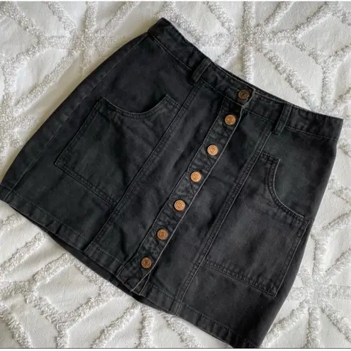 Stradivarius Button Down Black Denim Mini Skirt w/ Copper Buttons