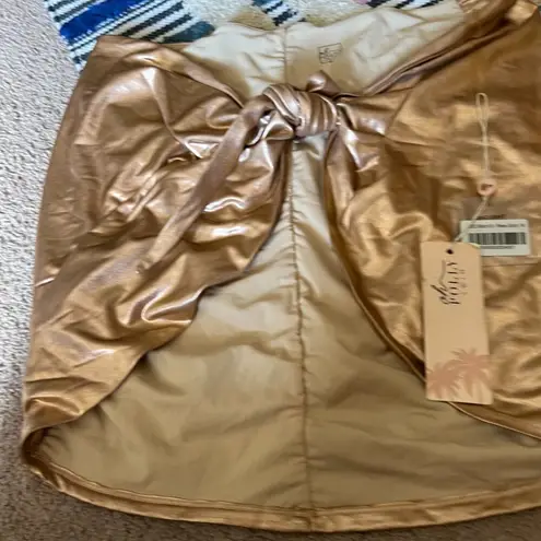 Oh Polly NWT  Swim Gold Metallic Wrap Cover Skirt M