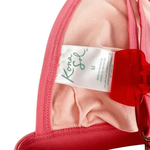 Kona Sol Pink Checkered Triangle Bikini Top Medium