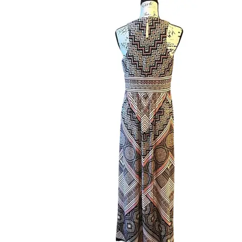 London Times Multicolor Medallion Halter Pleated Maxi Dress Size 8