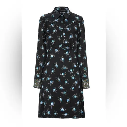 Sandro Paris Black Floral Button-Front Satin Dress- Size 38 (US 6) 100% Viscose