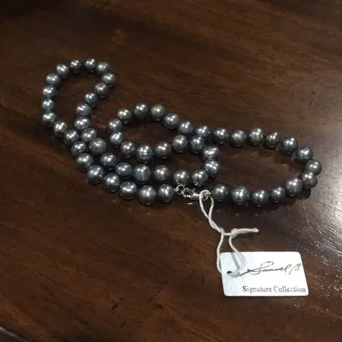 SAMUEL B Silver Peacock Freshwater Pearl Single Strand Necklace Sterling Clasp Purple