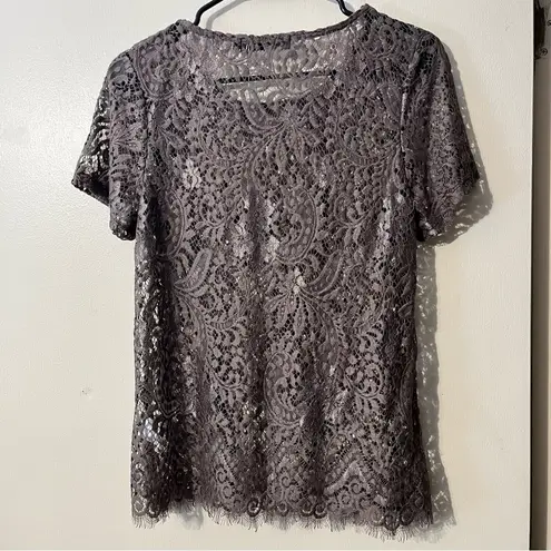 BKE Purple Lace Short Sleeve Blouse