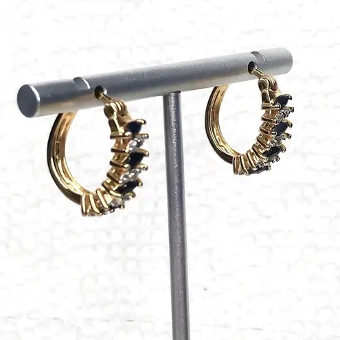 Ross Simons Diamond Sapphire Vermeil Yellow Gold Sterling Silver Hoop Earrings