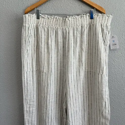 Smocked waist Wide Leg Striped Linen Blend Pants‎ Size XXL (20) NWT Pockets Black