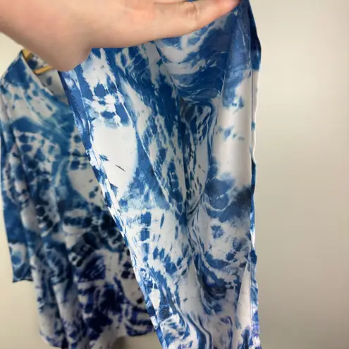 Belle Kim Gravel Tie Dye Woven Aloha Poncho Size XL Blue Kaftan Lightweight