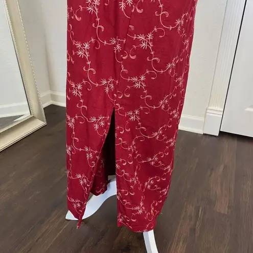 Jane Ashley Romantic Linen Flower Embroidered Midi Maxi Dress L