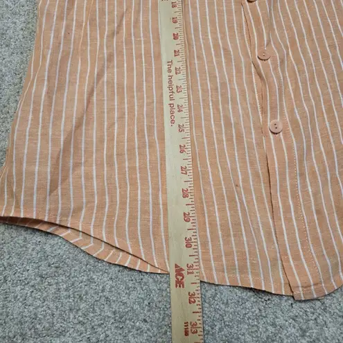 Flax Womens Men's Shirt Linen Button Down Orange Stripe Shirt Minimalist Sz M