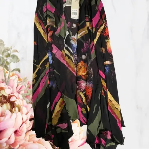 FUZZI Tulle Kimono Italian Watercolor Floral Print NWT~ Rare Find! Black Size L