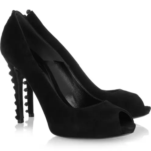 Alexander McQueen knotted leather-trimmed black suede pumps IT 36 US 6
