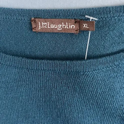 J. McLaughlin NWT Jamey Crew Neck Button Trim Raglan Sleeve Teal Blue Sweater