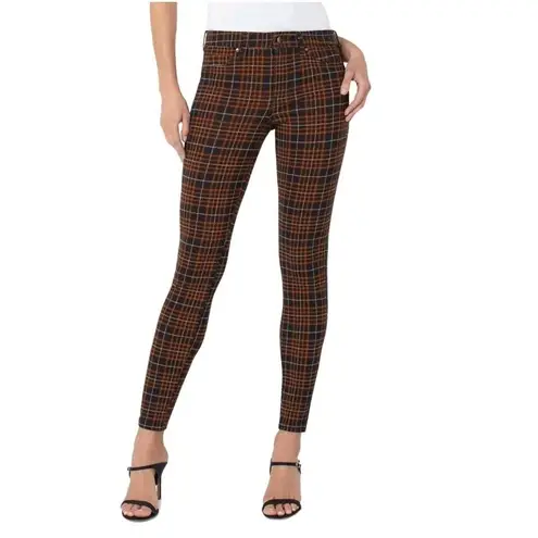 Liverpool Tartan Plaid Pants Sz 6/28 Cinnamon Navy Skinny Madonna Preppy Stretch