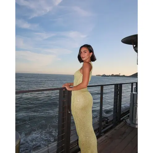 ASTA RESORT Natalia Dress in Chartreuse Sequin Small New Womens Maxi Gown Yellow - Image 13