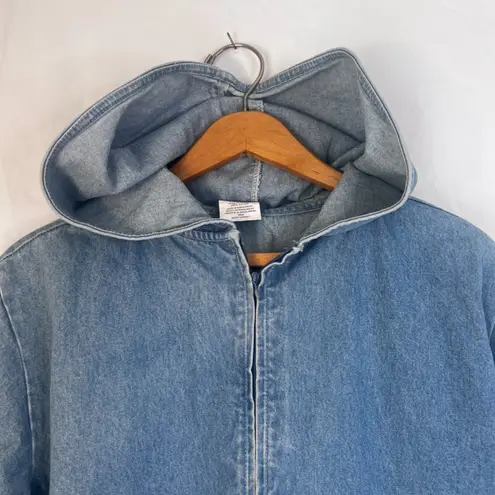 Chic Denim Jacket Hooded Soft Full Zip 100% Cotton Casual Cool Retro Y2K Size LG Blue