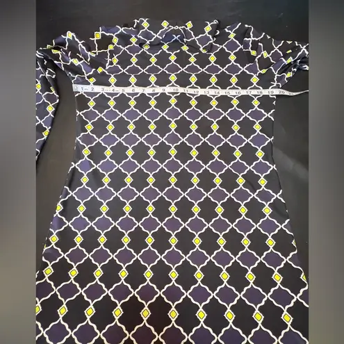 Jude Connally Quatrefoil Geometric Print Turtleneck Dress Packable Stretchy Sz L Black Size L