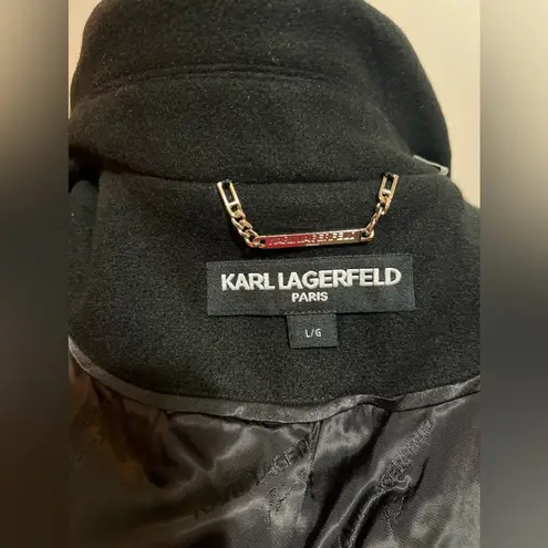 Karl Lagerfeld NWT $325 Paris Tailored Pickstitch Wool Blend Coat Black Sz Large