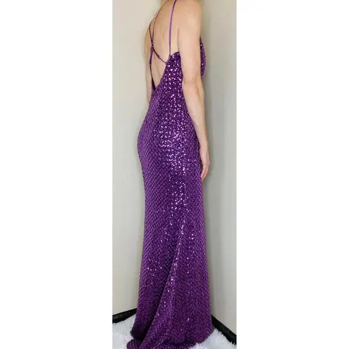 Maniju NWT Purple Glam Party Black Tie Open Back Sleeveless Maxi Dress