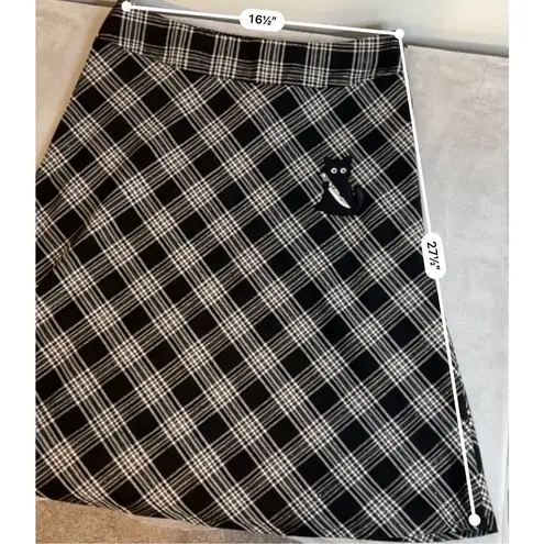 Women’s Black&White Midi Plaid Skirt 12 Kitty Cat Black