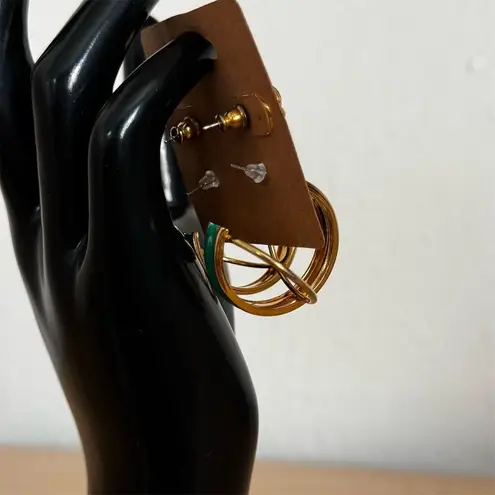 Vintage Gold & Green Hoop Knot Stud Earring Set of 2 Elegant Jewelry