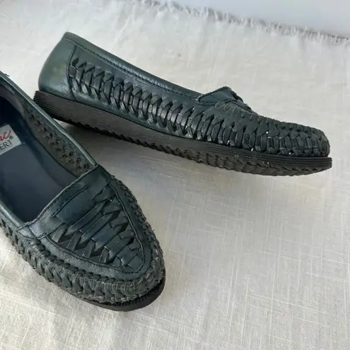 Marc Alpert Woven Leather Loafers Slides Dark Green Shoes Women's Size 6.5 M