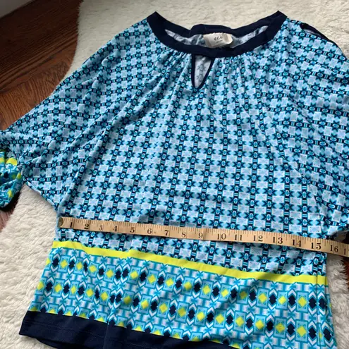 ECI Blue Black Yellow Abstract Print Casual Blouse