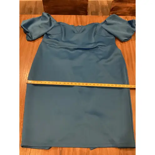Asos Curve Blue Scuba Puff sleeve bardot knee length cocktail dress NWT size 24