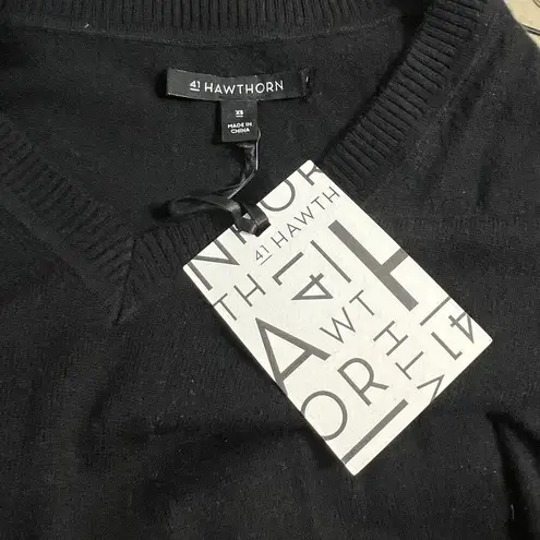 41 Hawthorn Sweater Womens XS Black Merino Wool Nylon Blend V Neck Pullover