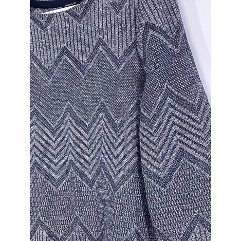 Lafayette 148 Ink Multi Knit Chevron Knit Linen Blend Sweater Top Size XL NEW Size L
