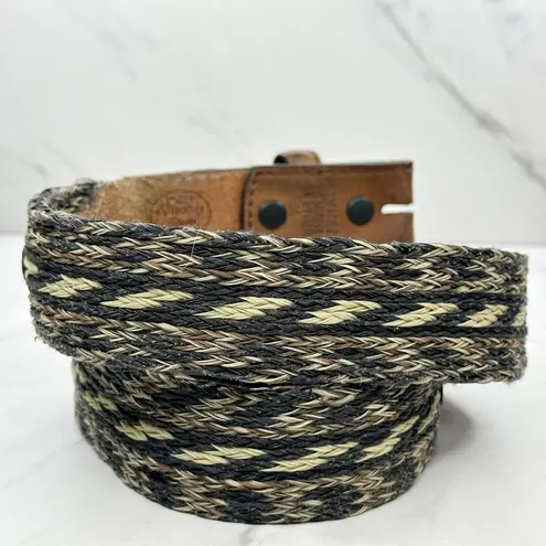 Georgia Boot Distressed Woven Genuine Leather No Buckle Belt Strap Size 36
