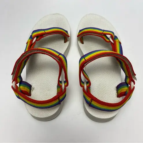 Teva  RAINBOW‎ PRIDE WHITE MIDFORM PLATFORM UNIVERSAL STRAPPY SANDAL SIZE 7 WOMEN